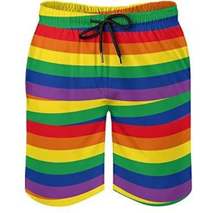 Regenboog Color Line Stroke Heren Zwembroek Gedrukt Board Shorts Strandshorts Badmode Badpakken met Zakken L