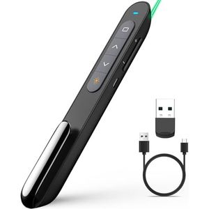 Norwii Oplaadbare Presentatie Clicker, Draadloze Presentator met Groen Aanwijspunt voor PowerPoint, 100m Bereik voor Docenten, macOS Compatibel (Groene)