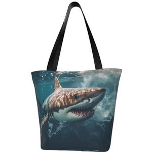 AkosOL Deep Sea Shark Klassiek bedrukt ontwerp, lichtgewicht gewatteerde handtas met grote capaciteit, geschikt om te winkelen, fitness, modieus en gemakkelijk te matchen met het leven, Zwart, Eén