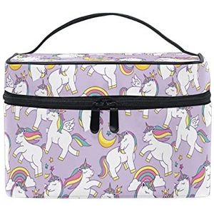 Schattige eenhoorn regenboog cartoon make-up tas voor vrouwen cosmetische tassen toilettas trein koffer
