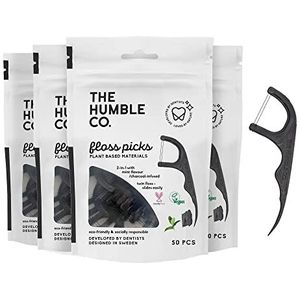 The Humble Co. Plant Based Floss Picks|Charcoal | Milieuvriendelijk, Veganistisch voor uw dagelijkse mondverzorging - Tandarts goedgekeurd - Verwijdert Plaque en geeft een fris gevoel (4 x 50p)