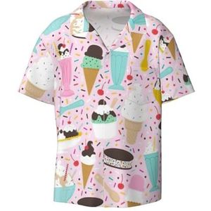 YJxoZH Sweet Ice Cream Print Heren Jurk Shirts Casual Button Down Korte Mouw Zomer Strand Shirt Vakantie Shirts, Zwart, XXL
