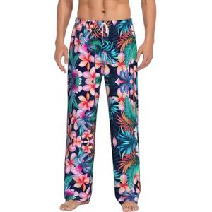 Tropische bloemen Lange Lounge Wear Broek Nachtkleding Pyjama Bottoms Nachtkleding Nachtkleding Met Zakken En Trekkoord, Wit, S