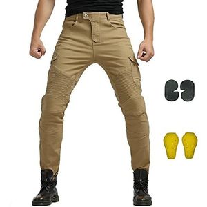 GEBIN Motorbroek voor heren, motorjeans, bikerbroek, sportieve motorbroek, fietsbroek, beschermende broek, met beschermers, motorbroek, Kaki, L