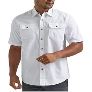Casual Overhemd Met Korte Mouwen En Zak For Heren, Casual Overhemd Met Structuur, Normale Pasvorm, Visgraatmotief, Elastisch Zomershirt (Color : Blanc, Size : S)