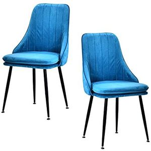 GEIRONV Set van 2 keuken eetkamerstoelen, 42 × 38 × 85 cm met metalen benen rugleuningen stoelen woonkamer slaapkamer vrijetijdsstoel Eetstoelen (Color : Blue, Size : Black legs)