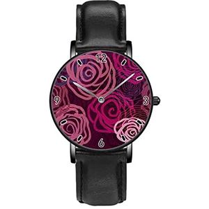 Lila Bloem Textuur Patroon Persoonlijkheid Business Casual Horloges Mannen Vrouwen Quartz Analoge Horloges, Zwart