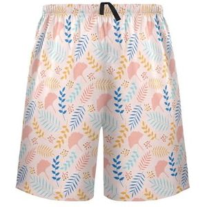 LI ZHI XIN Herenpyjamabroek, korte pyjamabroek, zomer casual shorts, elastische tailleband met trekkoord, rechte losse pasvorm met 2 zakken, S-XXL ginkgo-bladpatroon, Meerkleurig, M