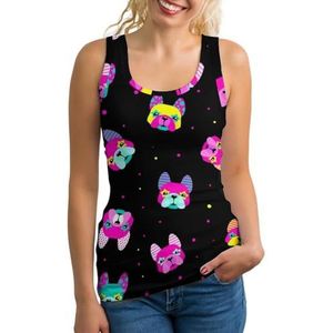 Kleurrijke mopshond gezicht vrouwen tank top mouwloos T-shirt pullover vest atletische basic shirts zomer gedrukt