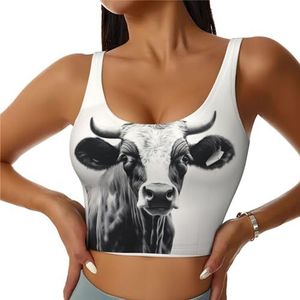 Koe in zwart-wit print vrijetijdskleding vrouwen sport vest yoga vest workout vest voor vrouwen lichtgewicht trendy, Zwart, S