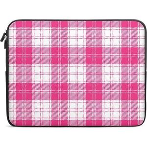 Roze En Wit Tartan Plaid Laptop Case Sleeve Bag 10 inch Duurzaam Shockproof Beschermende Computer Draaghoes Aktetas