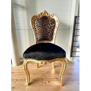 CasAmin Home & Living Accent stoel goud kleur Franse barok Rococo stijl eetkamerstoel nostalgische antieke look stoel in gouden afwerking (katoen polyester gemengde stof, luipaard zwart)