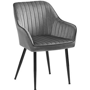 SONGMICS Eetkamerstoel, fauteuil, loungestoel, met armleuning, bekleding van fluweel, zitbreedte 49 cm, belastbaar tot 110 kg, metalen poten, voor de eetkamer, keuken, lichtgrijs-zwart LDC087G03