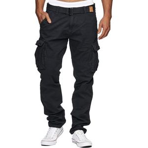 Indicode Heren William Cargo Pants | Cargobroek van katoen met riem Navy S