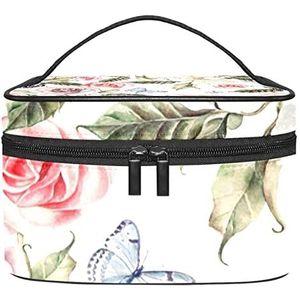 Butterfly Rose make-up organizer tas, reismake-up tas organizer case draagbare cosmetische tas voor vrouwen en meisjes toiletartikelen, Meerkleurig, 22.5x15x13.8cm/8.9x5.9x5.4in