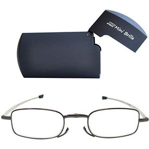 Mini Brille® Compacte Opvouwbare Metalen Leesbril met Telescopische Pootjes (grafiet) GRATIS Platte Flip-top Case Opvouwbare Metalen Opvouwbare Bril Leeshulp Mannen en Vrouwen +2.0 dioptrie