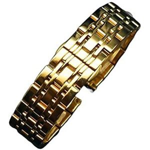 LUGEMA Solid Metal Watchabnds Armband Zilveren Zwart Rose Gouden Mannen Vrouwen Stainelstaal Horlogeband Strap 12mm 14mm 16mm 18mm 19mm 20mm (Color : Gold, Size : 12mm)