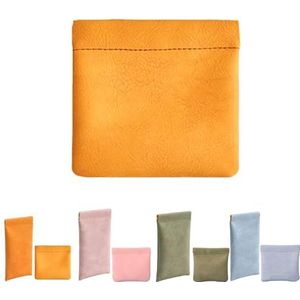 Pouchic - Personalized Snap Closure Leather Organizer Pouch，Pouchic Snap Closure Pouches,Jolly Wish Pouch, No Zipper Self-closing Pocket Cosmetic Bag (Orange)