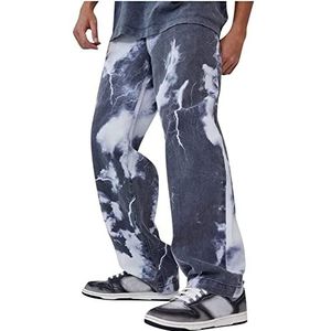 Baggy Heren Jeans Casual Mode Denim Broek Heren Print Streetwear Lange Rechte Jeans (Color : Dark blue, Size : XXL)
