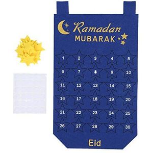 Ramadan Kalender, Eid Mubarak Advent Kalender, Countdown Datum Stof Display Muur Opknoping Decoratie voor Festival Party Decor(Blauw)