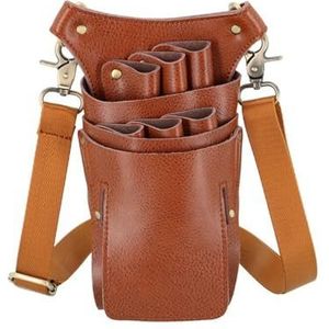 FOVAOK Professionele 6 Pocket Koeienhuid Haar Schaar Tas Haar Schaar Opslag Houder Kappers Schaar Houder Tas Kapper Salon Tool, Koffie, 2PCS