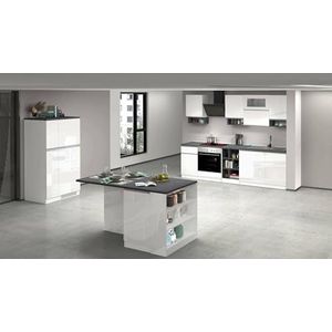 Dmora Complete bastien, modulaire set, bestaande uit meerdere elementen, 100% Made in Italy, wit glanzend en leisteen, keuken met 1 glazen deur