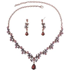 Elegante Paars Zwart Crystal Sieraden Sets Luxe Bruiloft Kroon Tiaras Ketting Oorbellen Bruids Set, kristal, Witte diamant