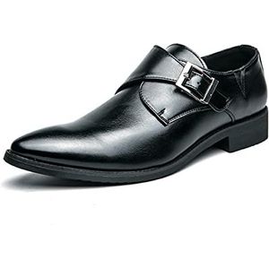 Oxford schoenen for heren Instapper Monk Strap Puntige gepolijste neus PU-leer Antislip Antislip Blokhak Antislip rubberen zool Buitenshuis (Color : Black, Size : 38 EU)