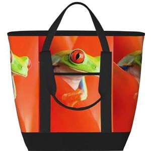 Upundd Rode Ogen Boom Kikkers Grote Capaciteit Geïsoleerde Schoudertas Voor Picknick Camping Reizen Winkelen Voedsel Vervoer, Zwart, Eén maat