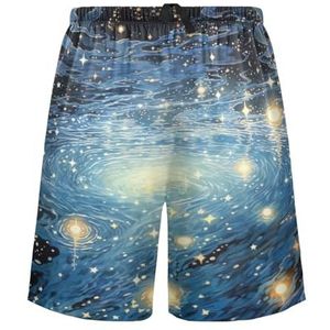 LI ZHI XIN Herenpyjamabroek, korte pyjamabroek, zomer casual shorts, elastische tailleband met trekkoord, rechte losse pasvorm met 2 zakken, S-XXL sterrenhemel, Meerkleurig, L
