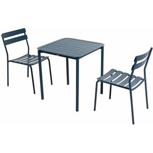 Oviala Vierkante terrastafel (70 x 70 cm) en 2 stoelen, donkerblauw