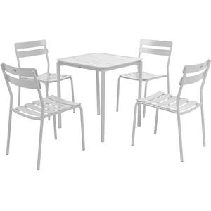Oviala Vierkante terrastafel (70 x 70 cm) en 4 stoelen, wit