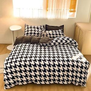 Geruite dekbedovertrek 2 x kussenslopen - zwart-wit geometrisch omkeerbaar beddengoed Set 2 persoons volwassene met ritssluiting (220x240cm) | NL