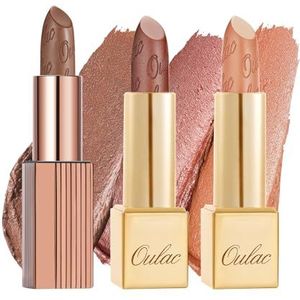 Oulac Nude Metallic Glans-lippenstiftset, matte metallic afwerking, sterk gepigmenteerd en hydraterende formule, glad en korrelvrij, veganistisch, 2 stuks