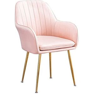 GEIRONV 1 stks zachte fluwelen eetkamerstoel, met armleuningen rugleuning make-up stoel metalen stoelbenen voor eetkamer stoelen Eetstoelen (Color : Pink)