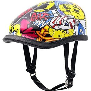 Retro Skull Cap Half Shell Helm, Baret Hat Style Motorcycle Half Helm DOT Gecertificeerd Mannen en Vrouwen Vintage Open Face Helm voor Scooter Street Cruiser Bromfiets ATV Decoration