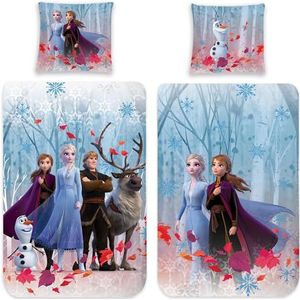 Frozen Kinderbeddengoed, The Frozen Team 135 x 200 + 80 x 80 cm, 100% katoen, flanel-kwaliteit, Disney Olaf, Elsa, Anna Arendelle Sven, Kristoff met ritssluiting, Duitse maat