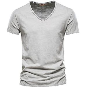 Kwaliteit 100% Katoen Mannen T-Shirt V-hals Slim Fit Soild T-Shirts Mannelijke Tops Tees Korte Mouw - - S