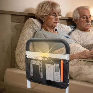 Bedrails voor ouderen en volwassenen, veiligheid met bewegingslicht, verstelbare hoogtes, opbergzak, ondersteuning, zijleuning voor senioren, glijbanen onder medisch bed, bedstangen, wit met warm