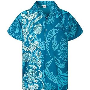 Funky Hawaiiaans Overhemd, Hawaii-Overhemd, Korte Mouw, Maori Wedding, Turkoois, 4XL