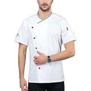 Zomer Koksbuis Horeca-uniform Korte Mouw Unisex Chef-kok Jas Voor Foodservice, Traiteurs, Bakkers en Culinair (Color : White, Size : XL)
