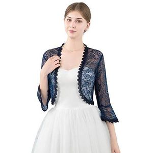 Central Chic Womens Open Front Lace Shrug Bolero Vest voor Bruiloften Bruiden Bruidsmeisjes Avondjurken S-M, marineblauw, one size