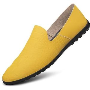 Heren Loafers Schoenen Ronde Neus Kunstleren Loafers Schoenen Platte Hak Comfortabel Slipvast Prom Mode Slip-ons(Yellow,37 EU)