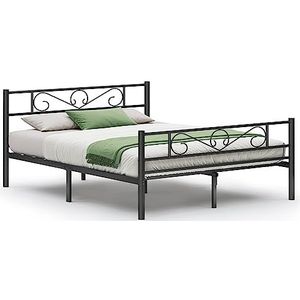 VASAGLE tweepersoons ledikant, bedframe, metalen ledikant, geschikt voor matras 200 x 160 cm, logeerbed, eenvoudige montage, voor kleine kamers, zwart RMB065B01