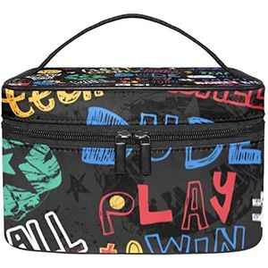 Basketbal graffiti make-up organizer tas, reismake-up tas organizer case draagbare cosmetische tas voor vrouwen en meisjes toiletartikelen, Meerkleurig, 22.5x15x13.8cm/8.9x5.9x5.4in