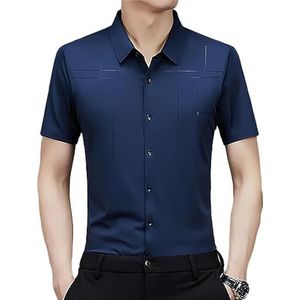 GentClassic - Ademend herenshirt met stretch van ijszijde, anti-rimpel ijszijde sneldrogend shirt met korte mouwen voor heren (4XL,Dark Blue)