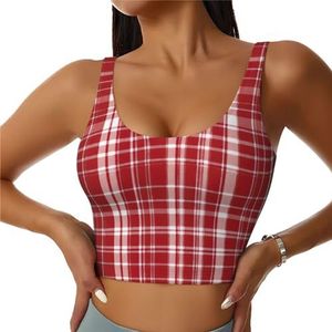 Plaid Rood en Zwart Print Casual Wear Vrouwen Sport Vest Yoga Vest Workout Vest Voor Vrouwen Lichtgewicht Trendy, Zwart, S