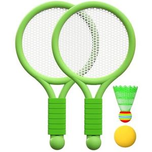 Qianly Kinderen Badminton Tennisset Tennisracket voor kinderen Sport Lichtgewicht Badmintonracket Tennisrackets Set voor Jongens Strand Thuis, Groente