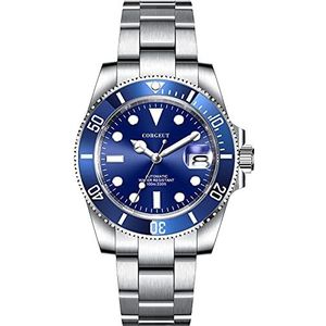 Mannen automatisch horloge roestvrij staal Japans uurwerk mechanisch polshorloge met datum, blauwe ring, Kleur 4, Armband