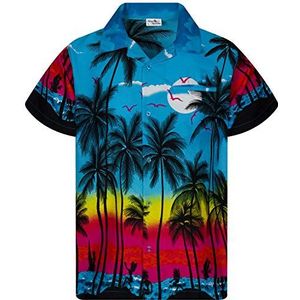 King Kameha Hawaïhemd - hemd met korte mouwen - zomerhemd - partyhemd, Jk_beach-turquoise, L